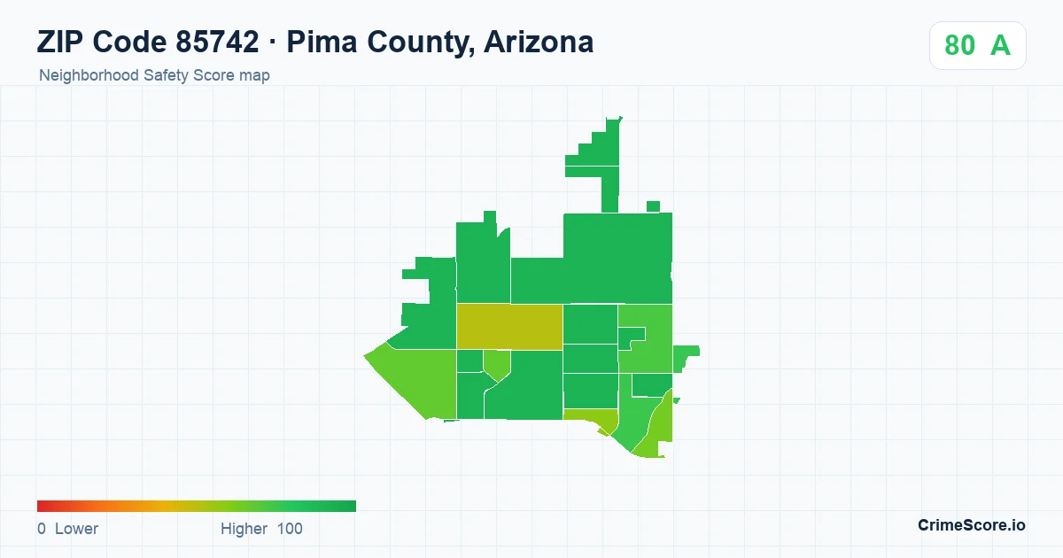 ZIP Code 85742 in Pima County, Arizona neighborhood Safety Score map
