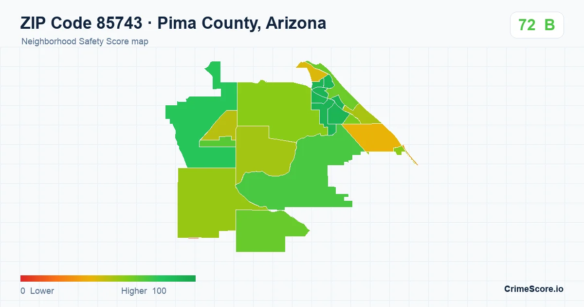 ZIP Code 85743 in Pima County, Arizona neighborhood Safety Score map