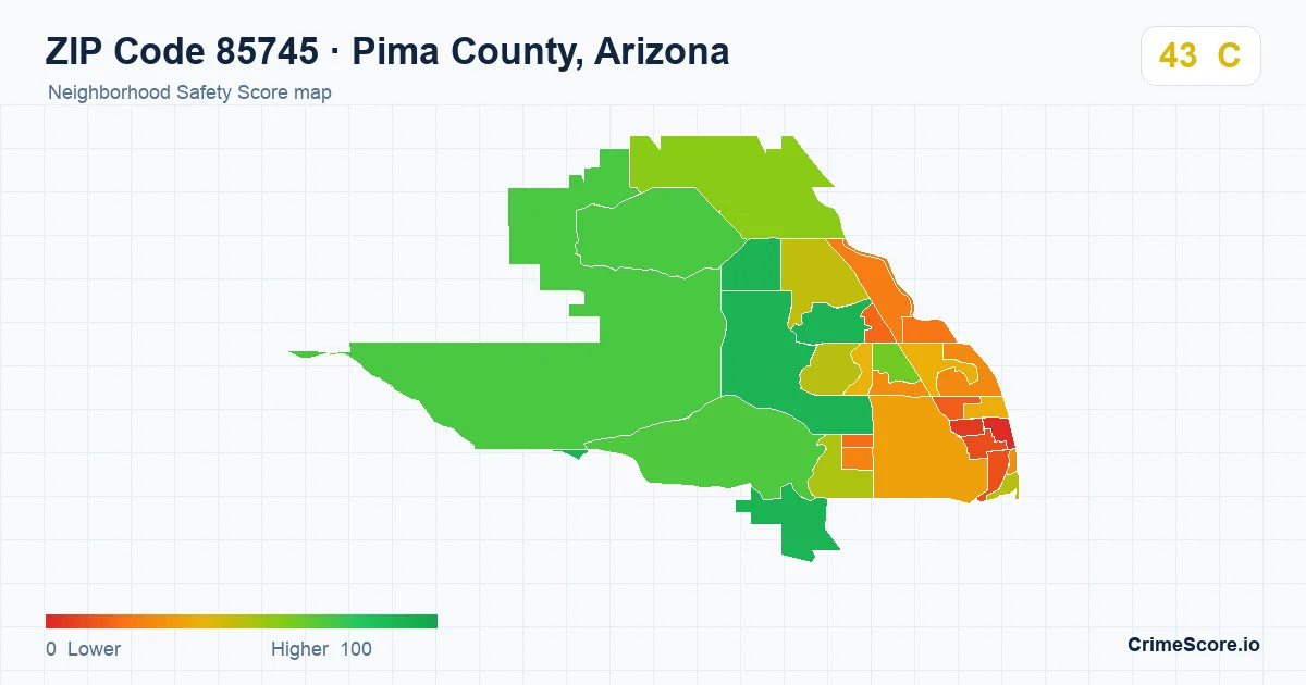 ZIP Code 85745 in Pima County, Arizona neighborhood Safety Score map
