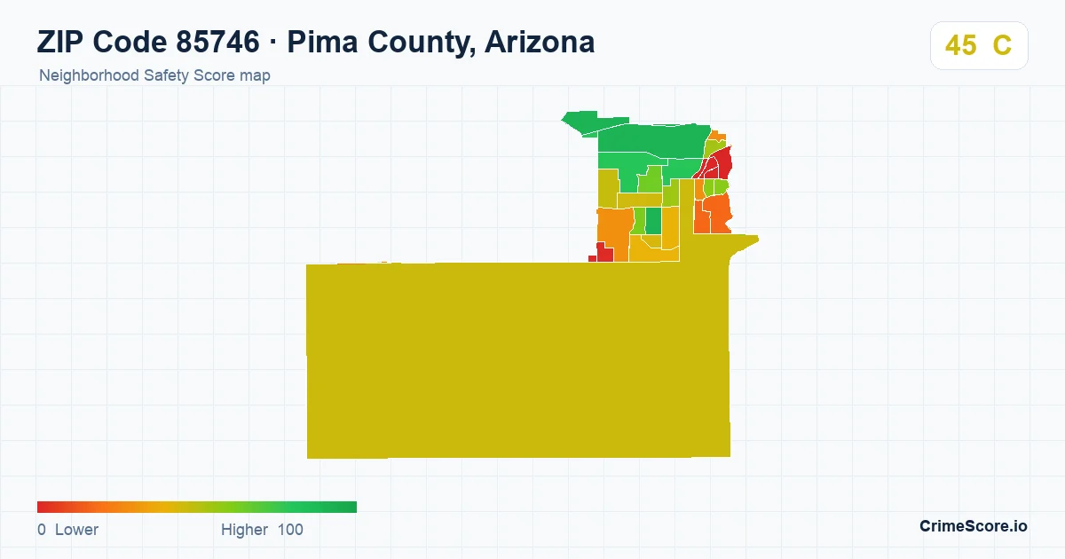 ZIP Code 85746 in Pima County, Arizona neighborhood Safety Score map