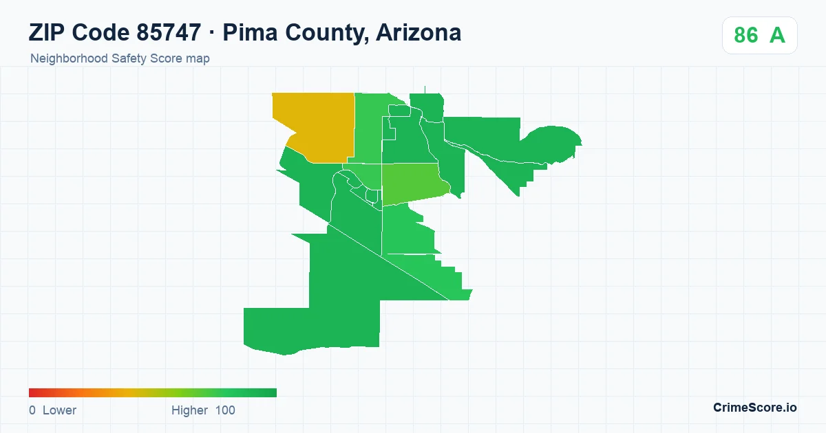 ZIP Code 85747 in Pima County, Arizona neighborhood Safety Score map