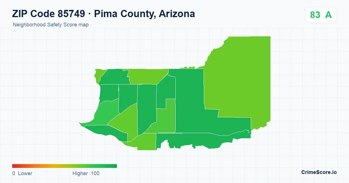 ZIP Code 85749 in Pima County, Arizona neighborhood Safety Score map