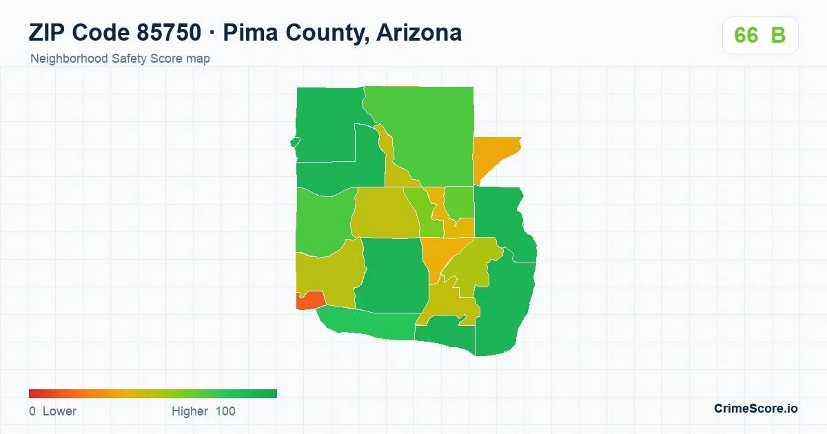 ZIP Code 85750 in Pima County, Arizona neighborhood Safety Score map
