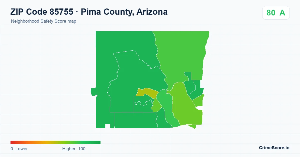 ZIP Code 85755 in Pima County, Arizona neighborhood Safety Score map