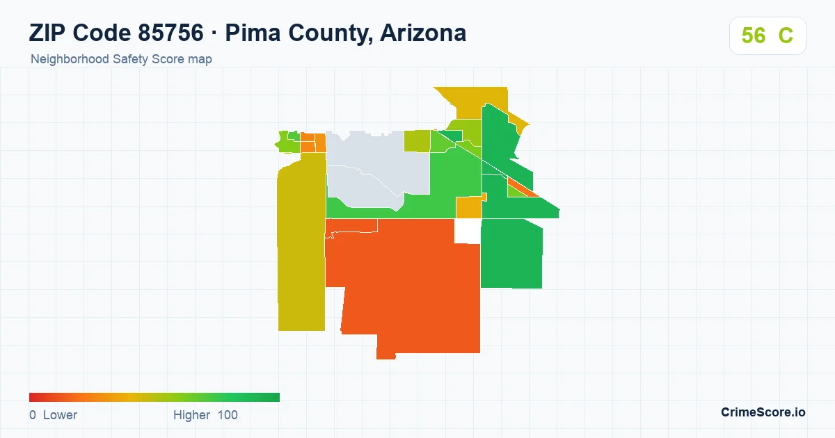 ZIP Code 85756 in Pima County, Arizona neighborhood Safety Score map