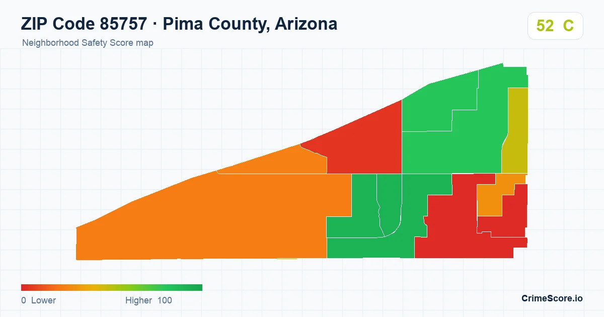 ZIP Code 85757 in Pima County, Arizona neighborhood Safety Score map