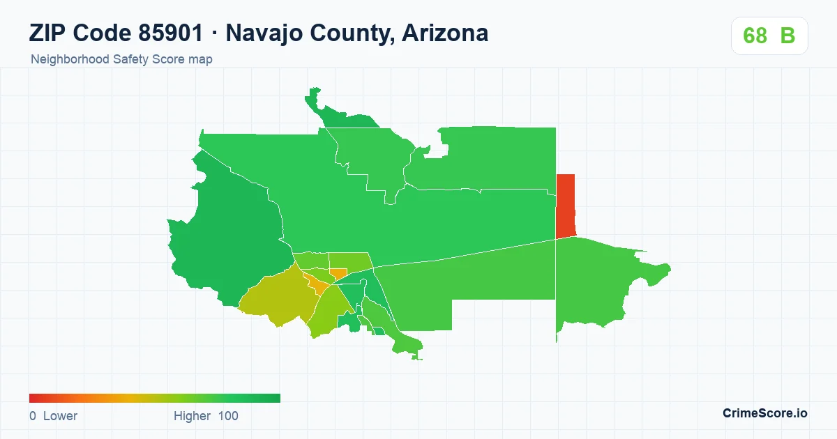 ZIP Code 85901 in Navajo County, Arizona neighborhood Safety Score map