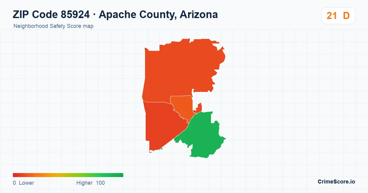 ZIP Code 85924 in Apache County, Arizona neighborhood Safety Score map