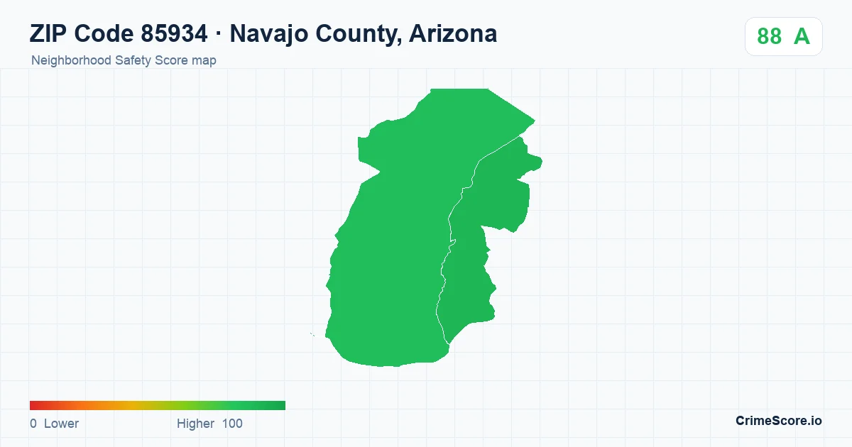 ZIP Code 85934 in Navajo County, Arizona neighborhood Safety Score map