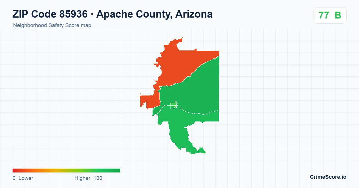 ZIP Code 85936 in Apache County, Arizona neighborhood Safety Score map