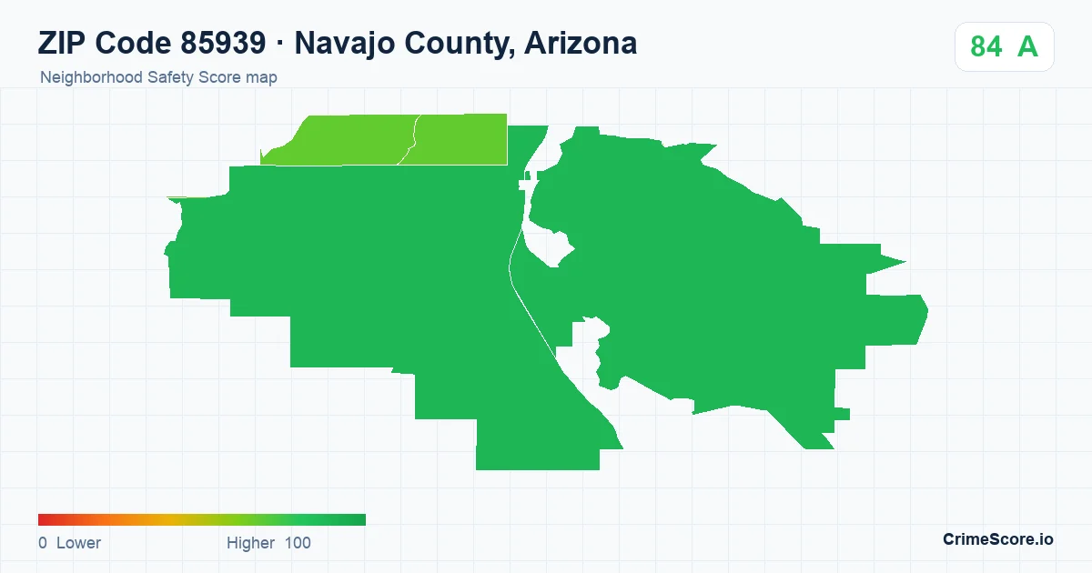 ZIP Code 85939 in Navajo County, Arizona neighborhood Safety Score map