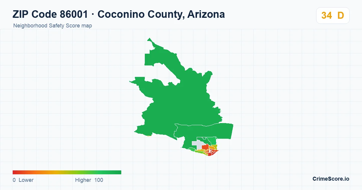 ZIP Code 86001 in Coconino County, Arizona neighborhood Safety Score map