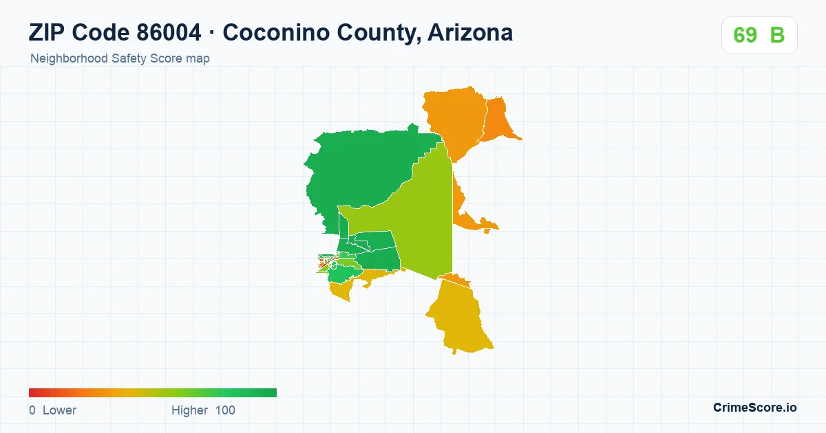 ZIP Code 86004 in Coconino County, Arizona neighborhood Safety Score map