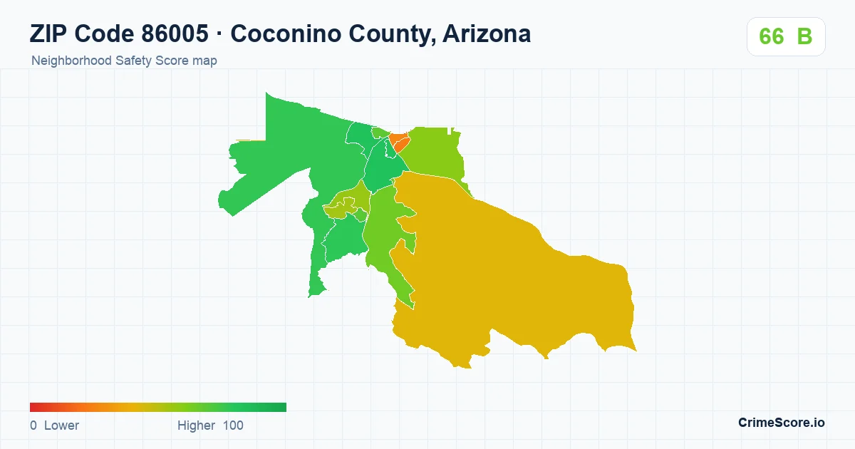ZIP Code 86005 in Coconino County, Arizona neighborhood Safety Score map