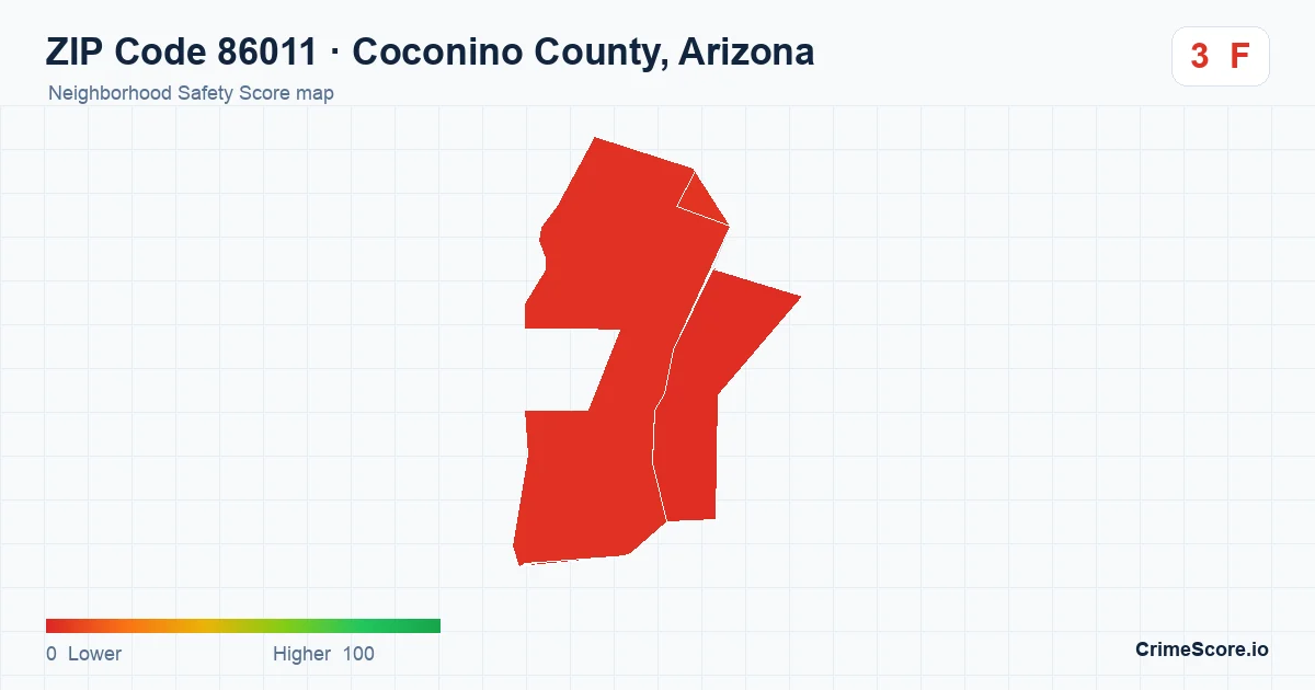 ZIP Code 86011 in Coconino County, Arizona neighborhood Safety Score map