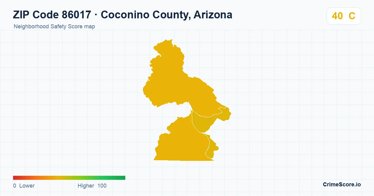 ZIP Code 86017 in Coconino County, Arizona neighborhood Safety Score map