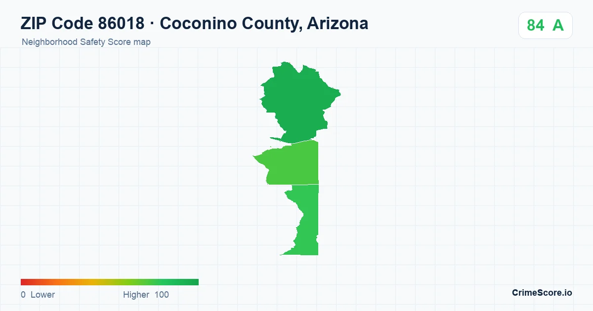 ZIP Code 86018 in Coconino County, Arizona neighborhood Safety Score map