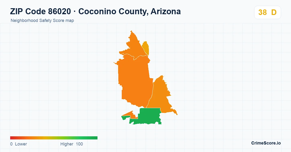 ZIP Code 86020 in Coconino County, Arizona neighborhood Safety Score map