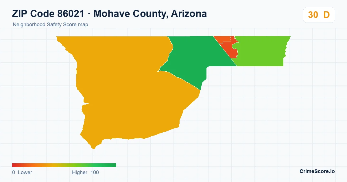 ZIP Code 86021 in Mohave County, Arizona neighborhood Safety Score map