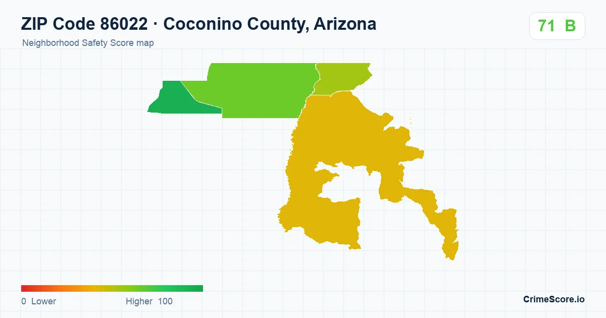 ZIP Code 86022 in Coconino County, Arizona neighborhood Safety Score map