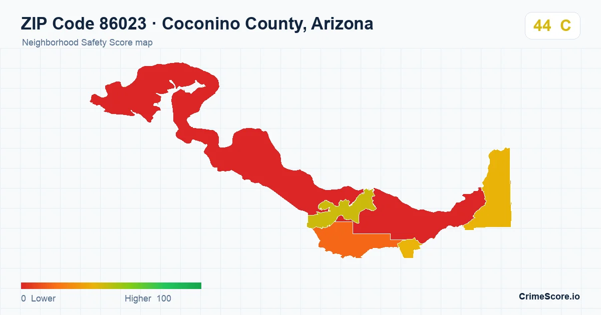 ZIP Code 86023 in Coconino County, Arizona neighborhood Safety Score map