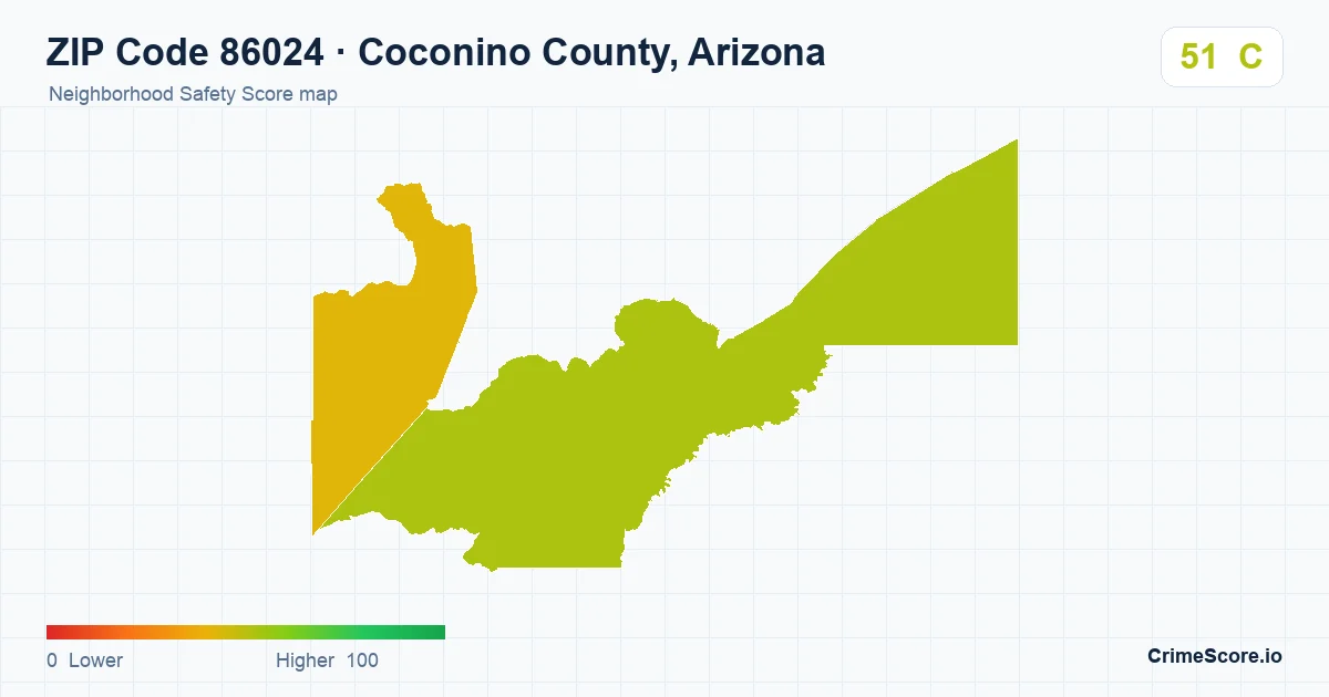ZIP Code 86024 in Coconino County, Arizona neighborhood Safety Score map