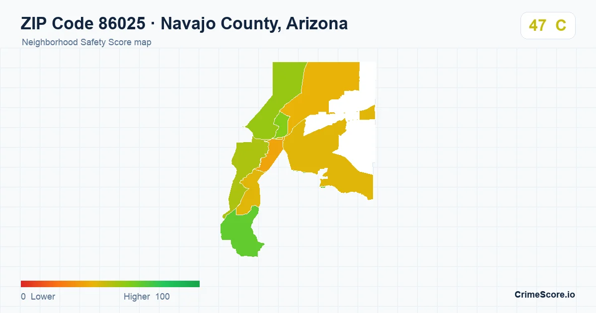 ZIP Code 86025 in Navajo County, Arizona neighborhood Safety Score map