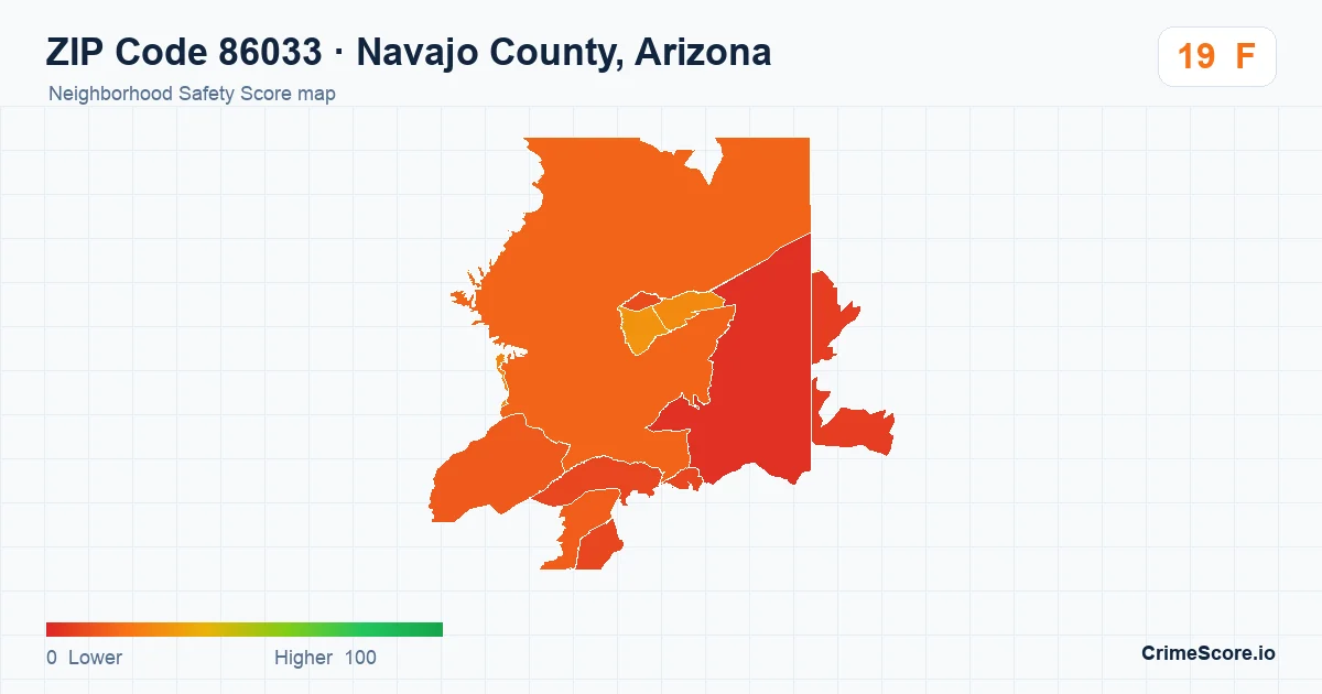 ZIP Code 86033 in Navajo County, Arizona neighborhood Safety Score map