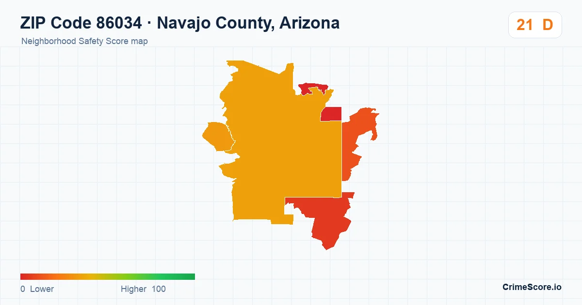 ZIP Code 86034 in Navajo County, Arizona neighborhood Safety Score map
