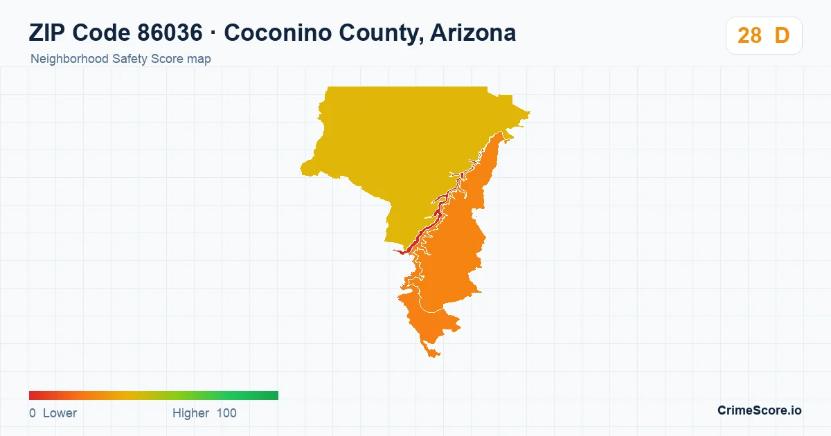 ZIP Code 86036 in Coconino County, Arizona neighborhood Safety Score map