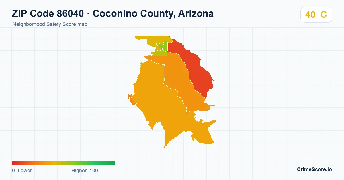 ZIP Code 86040 in Coconino County, Arizona neighborhood Safety Score map