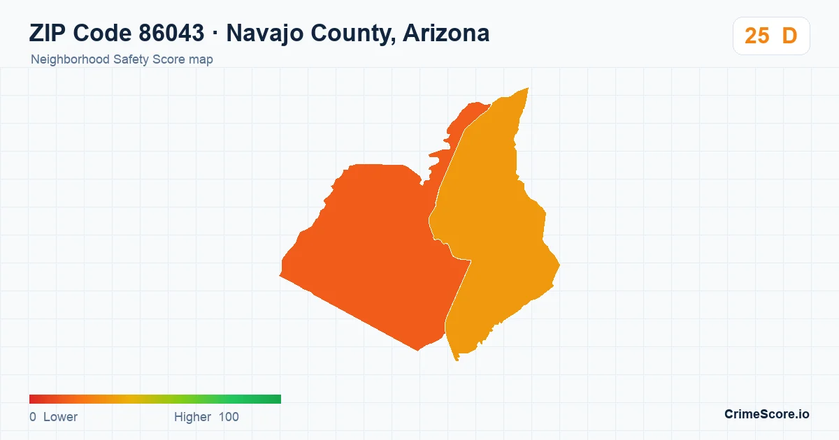ZIP Code 86043 in Navajo County, Arizona neighborhood Safety Score map