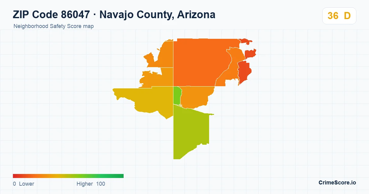 ZIP Code 86047 in Navajo County, Arizona neighborhood Safety Score map