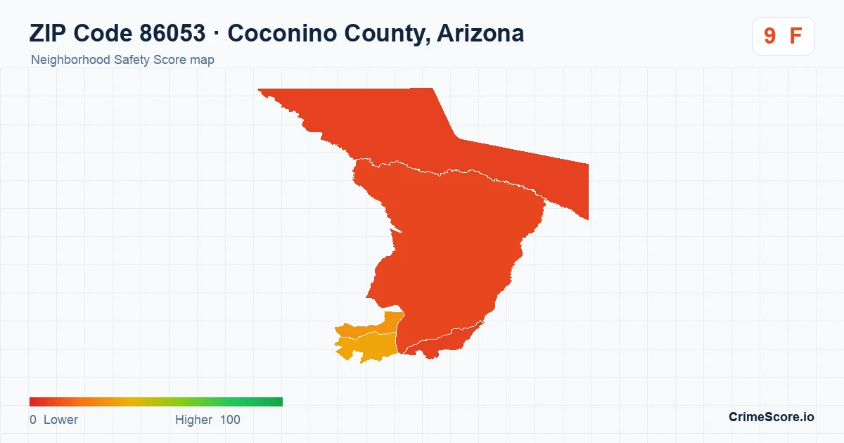 ZIP Code 86053 in Coconino County, Arizona neighborhood Safety Score map
