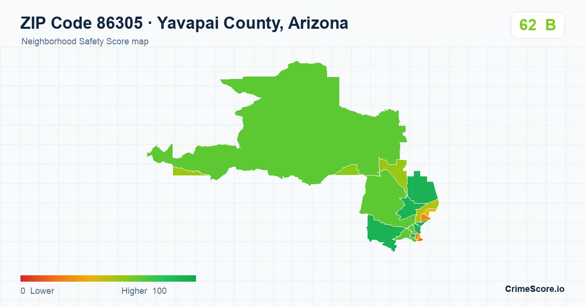 ZIP Code 86305 in Yavapai County, Arizona neighborhood Safety Score map