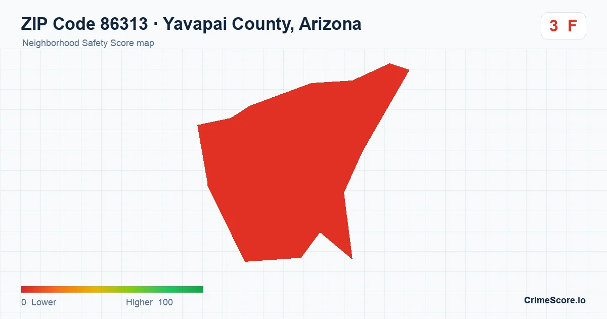 ZIP Code 86313 in Yavapai County, Arizona neighborhood Safety Score map