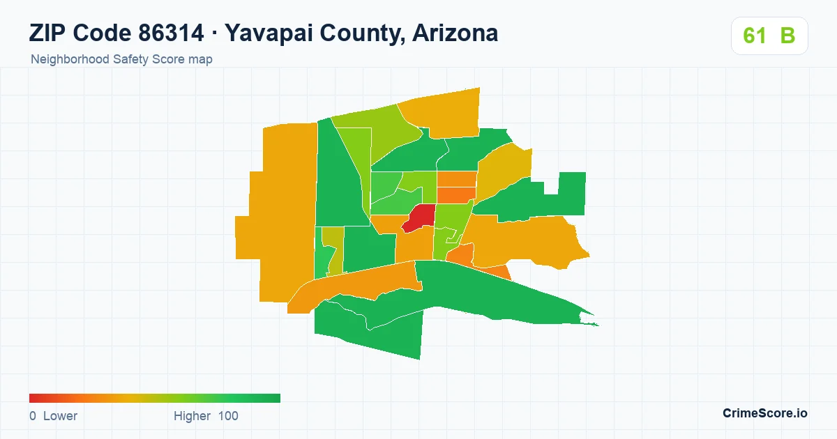 ZIP Code 86314 in Yavapai County, Arizona neighborhood Safety Score map