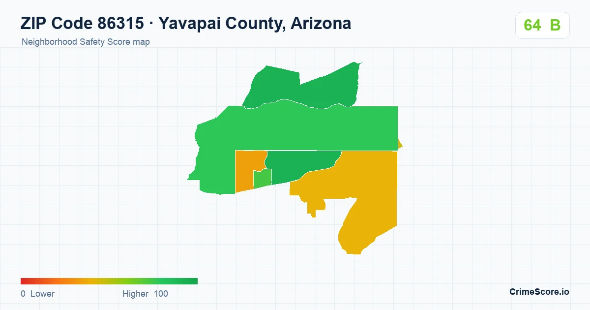 ZIP Code 86315 in Yavapai County, Arizona neighborhood Safety Score map