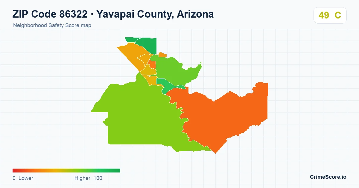ZIP Code 86322 in Yavapai County, Arizona neighborhood Safety Score map