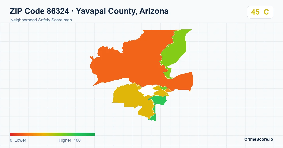 ZIP Code 86324 in Yavapai County, Arizona neighborhood Safety Score map