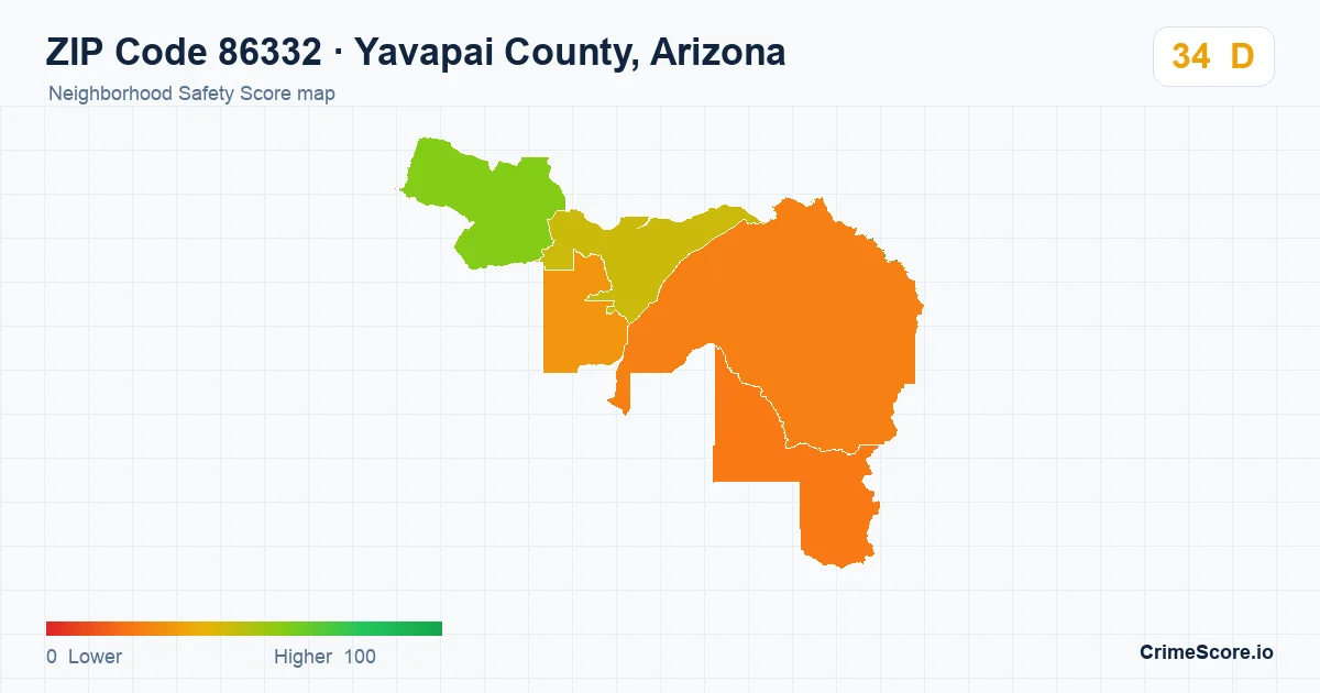 ZIP Code 86332 in Yavapai County, Arizona neighborhood Safety Score map