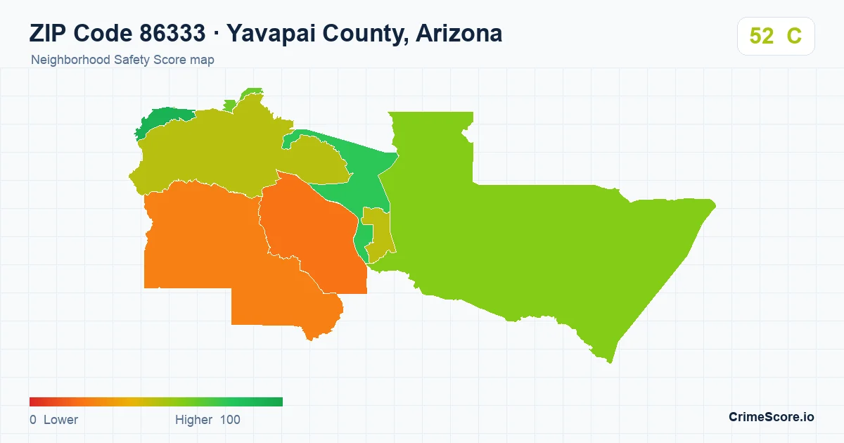 ZIP Code 86333 in Yavapai County, Arizona neighborhood Safety Score map