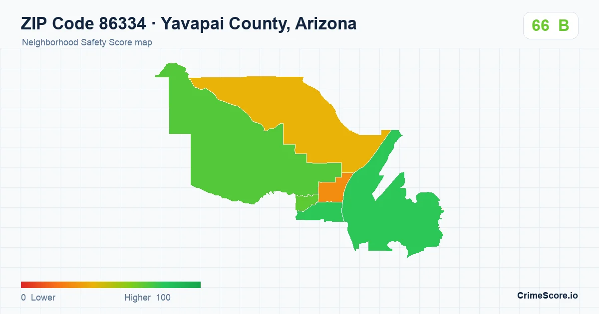 ZIP Code 86334 in Yavapai County, Arizona neighborhood Safety Score map