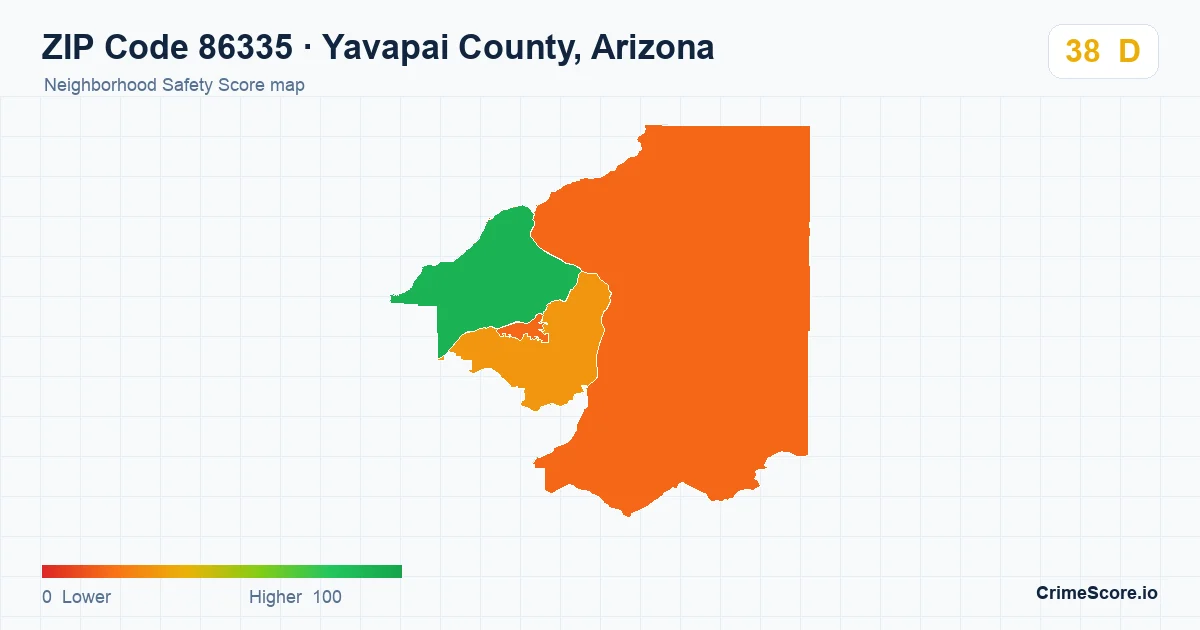 ZIP Code 86335 in Yavapai County, Arizona neighborhood Safety Score map