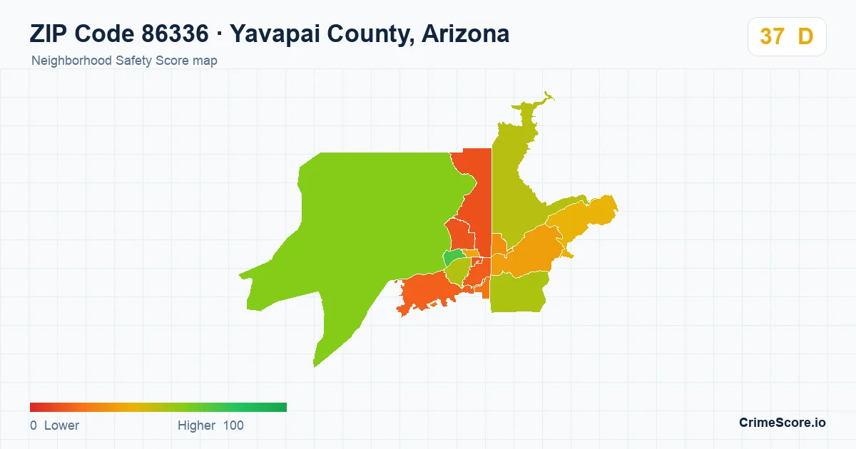 ZIP Code 86336 in Yavapai County, Arizona neighborhood Safety Score map