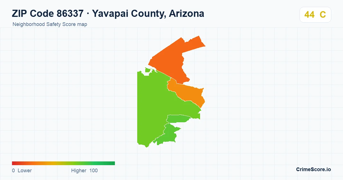 ZIP Code 86337 in Yavapai County, Arizona neighborhood Safety Score map