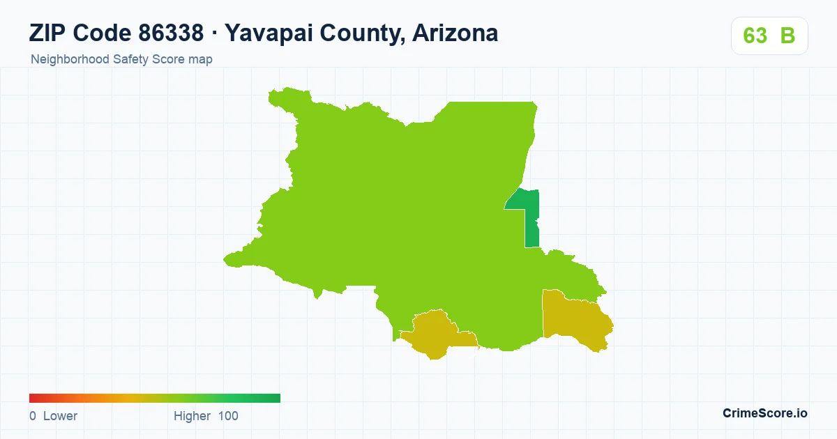 ZIP Code 86338 in Yavapai County, Arizona neighborhood Safety Score map