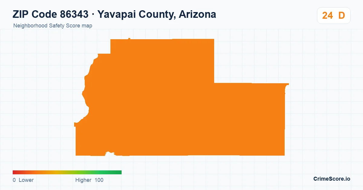 ZIP Code 86343 in Yavapai County, Arizona neighborhood Safety Score map