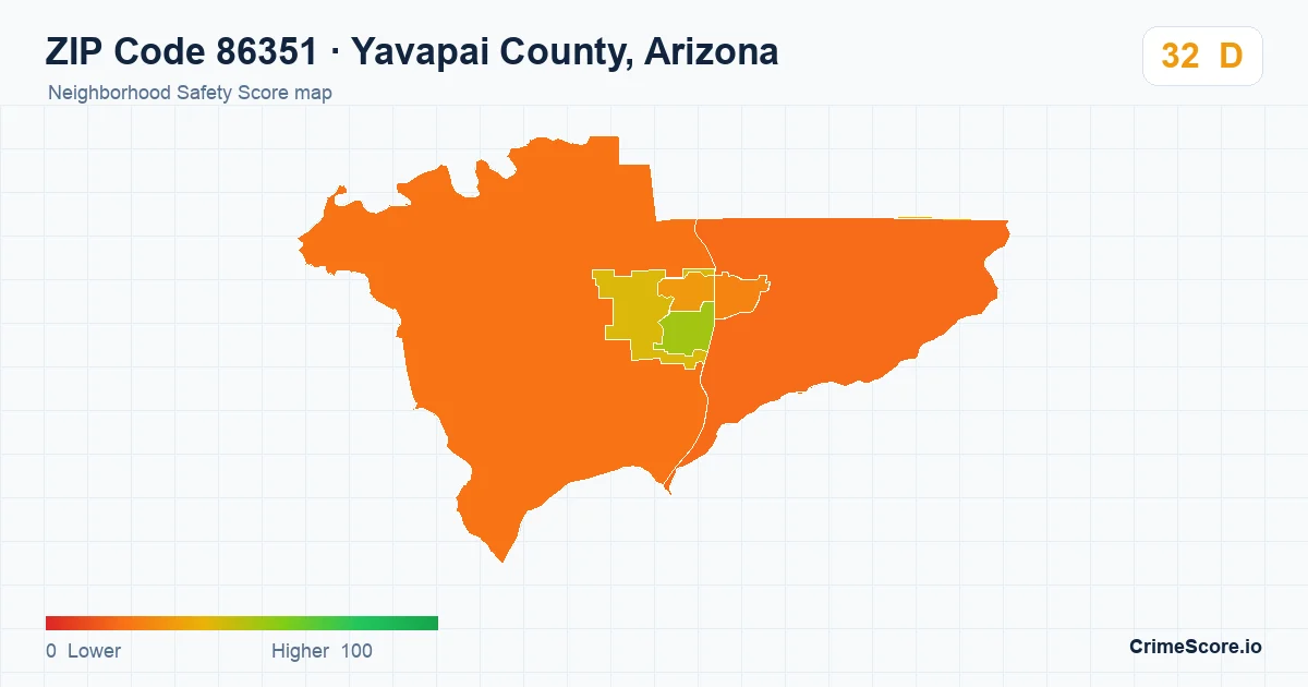 ZIP Code 86351 in Yavapai County, Arizona neighborhood Safety Score map
