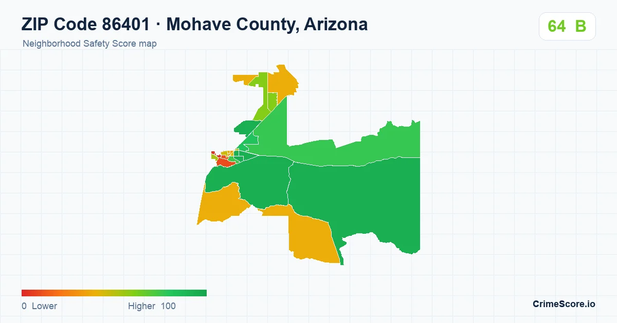 ZIP Code 86401 in Mohave County, Arizona neighborhood Safety Score map